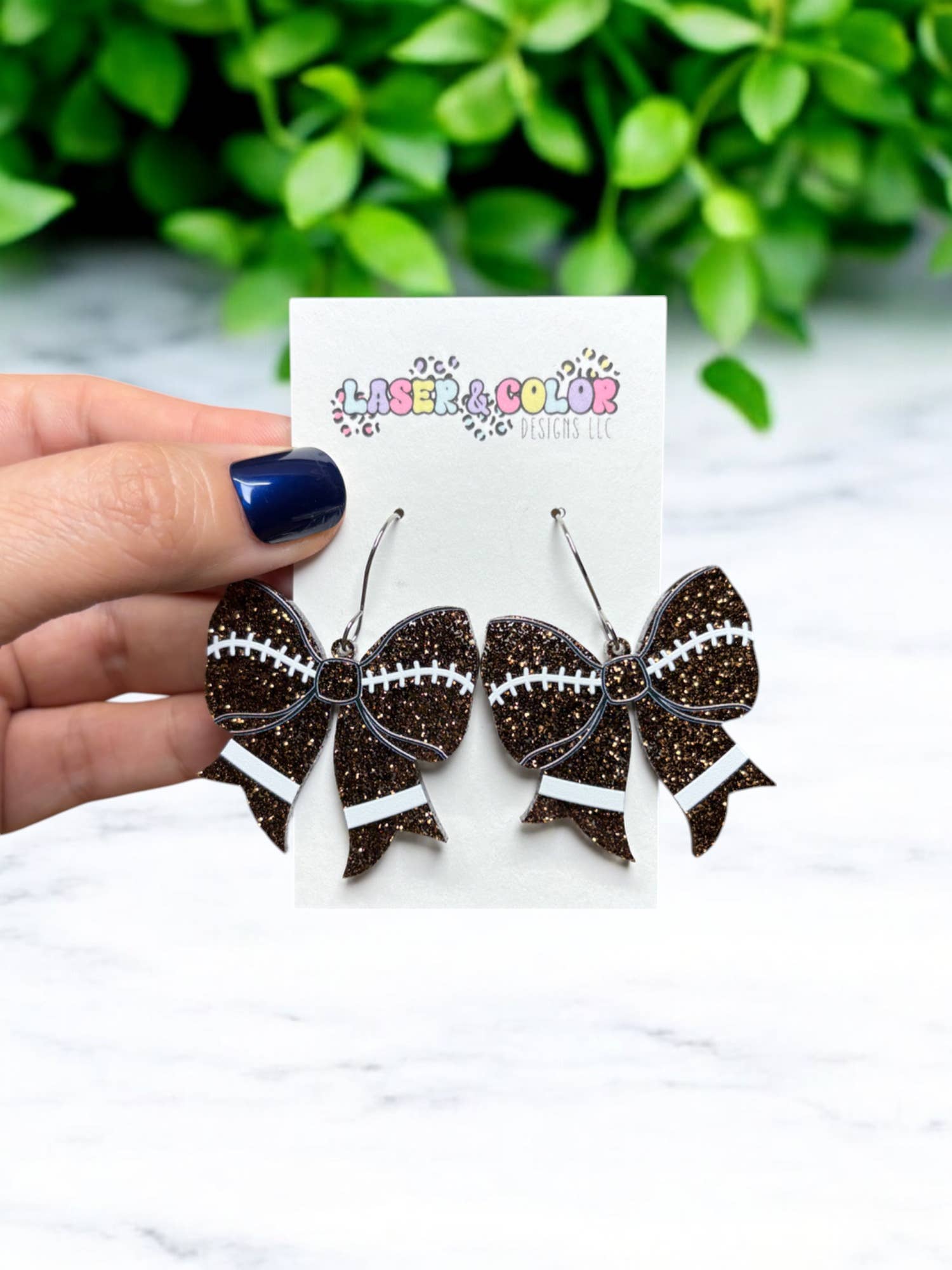 Football Glitter Bow Earrings, Team Spirit Earrings
