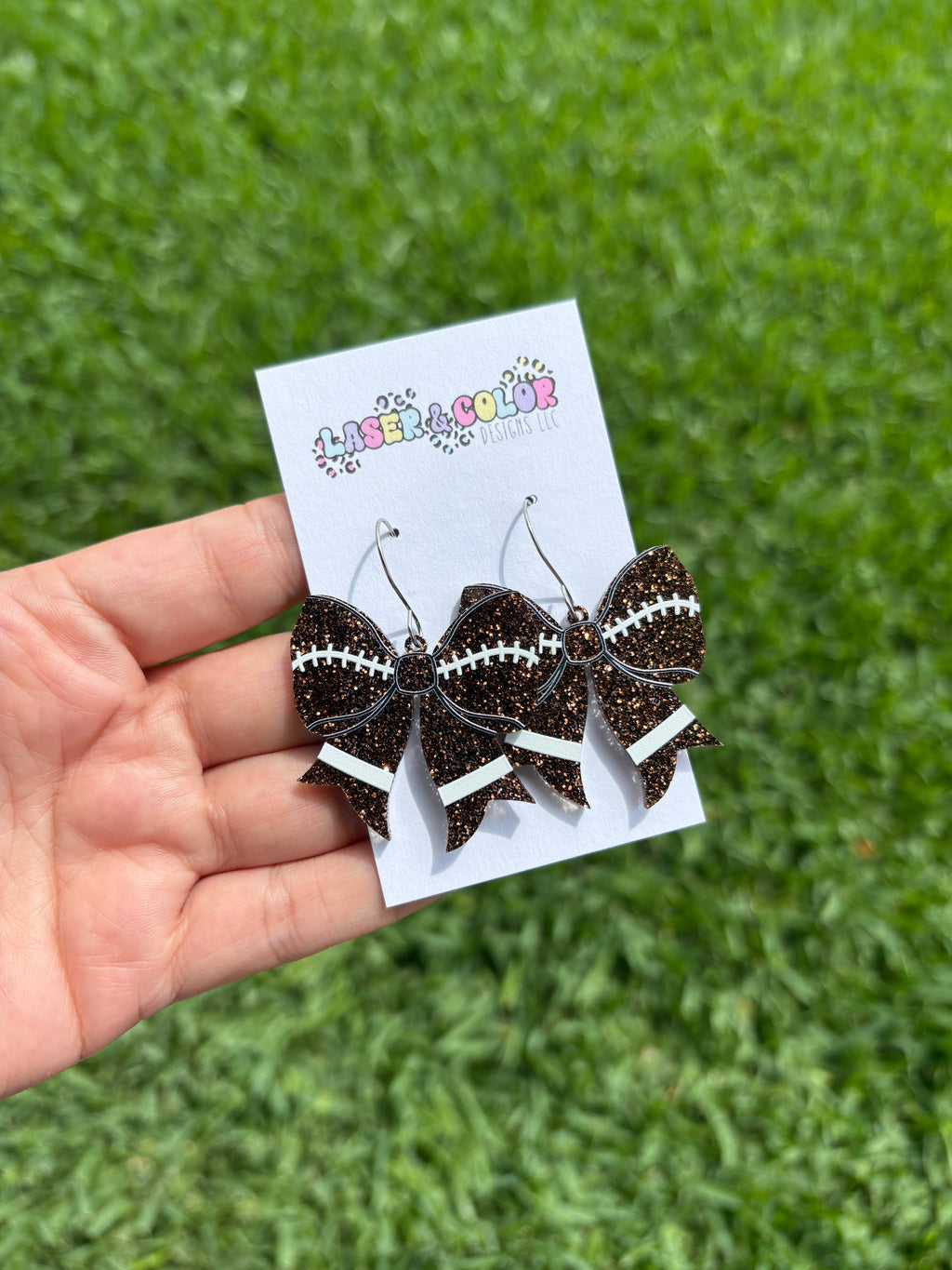 Football Glitter Bow Earrings, Team Spirit Earrings