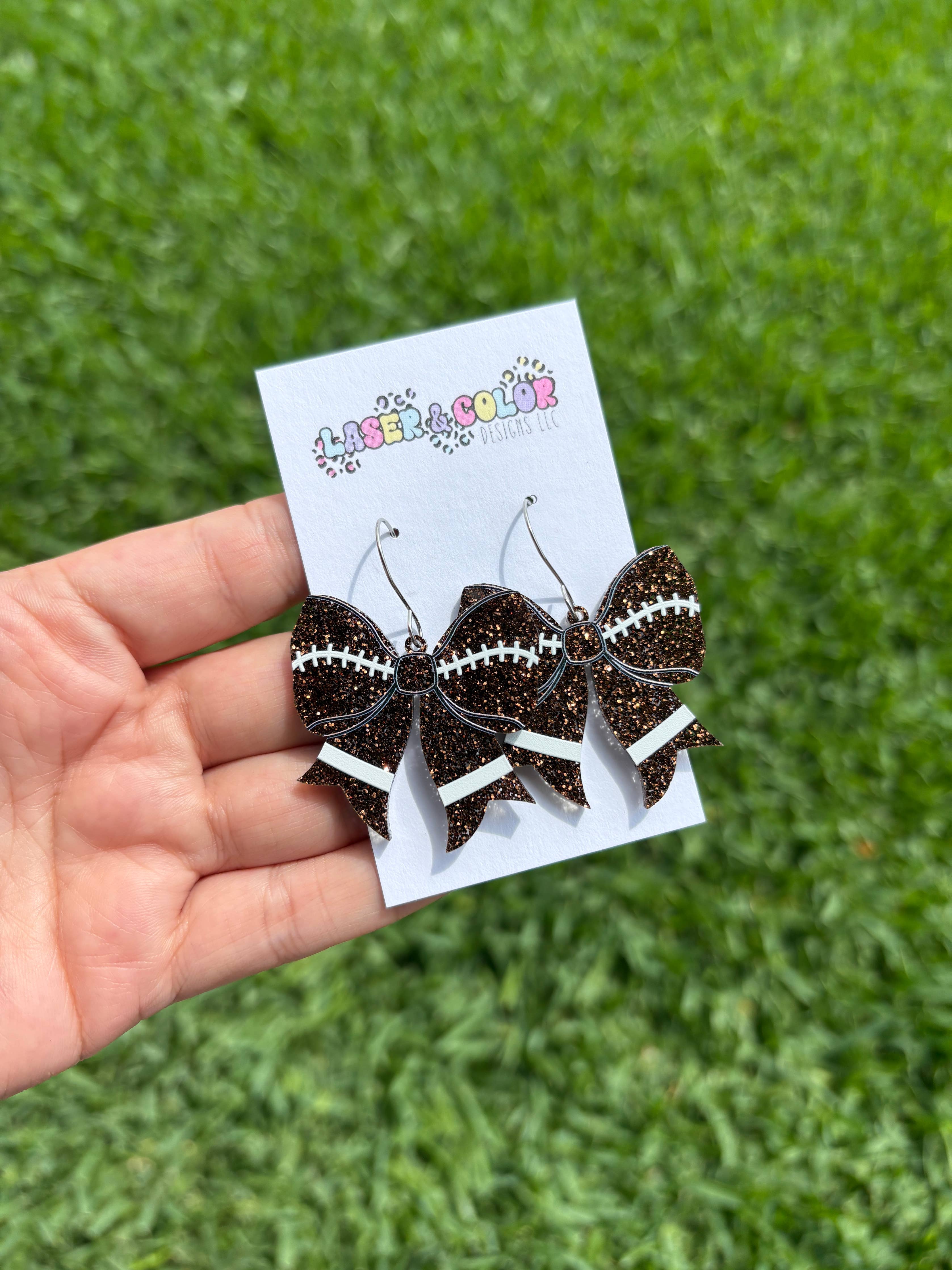 Football Glitter Bow Earrings, Team Spirit Earrings