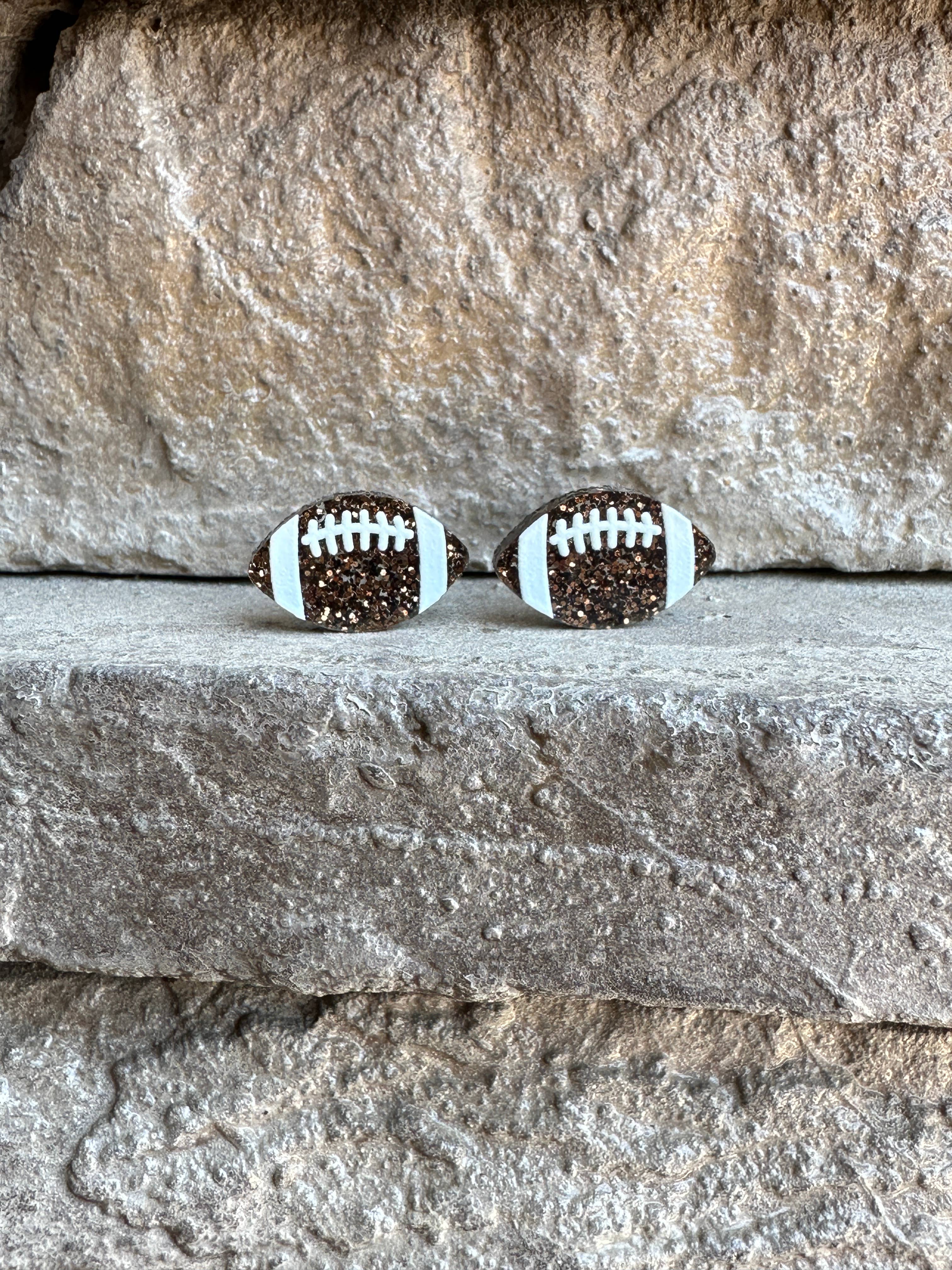 Football Glitter Acrylic Studs, Football Earrings