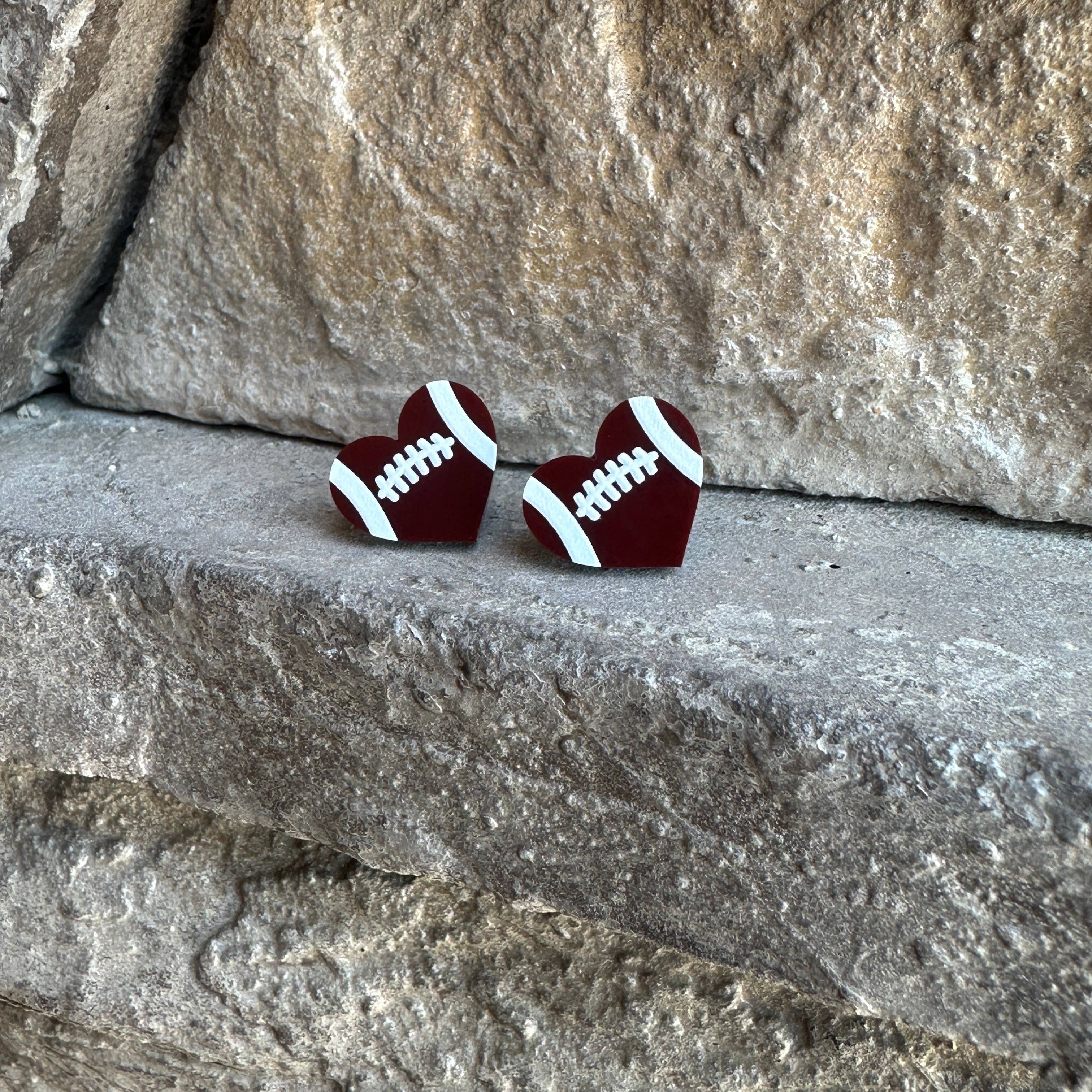 Football Acrylic Earrings, Team Spirit, Sports Earrings: Heart shape