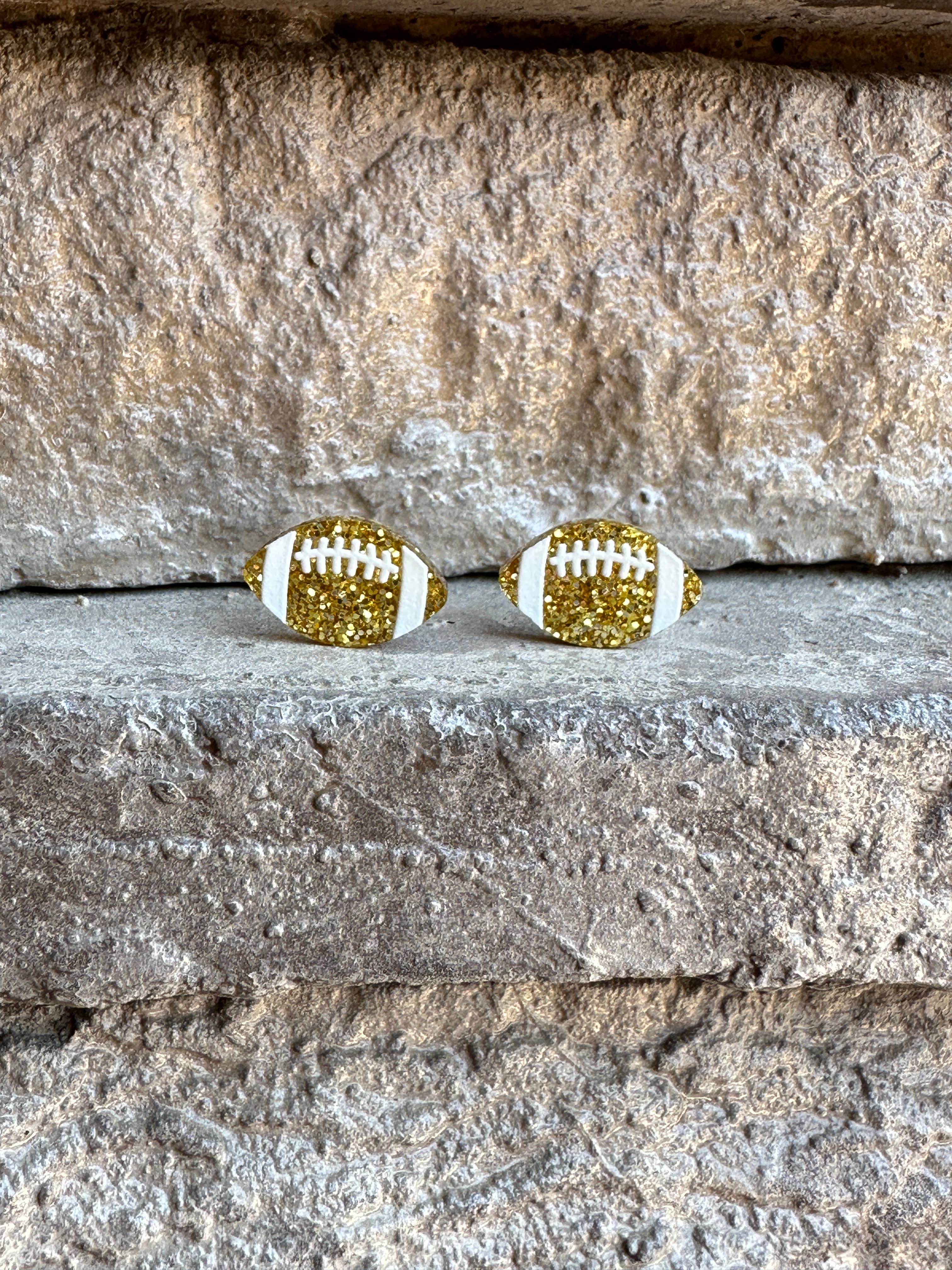 Football Glitter Acrylic Studs, Football Earrings